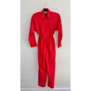 Joan Walters Vintage 80s Red Studded Zip Front Jumpsuit Womens 4